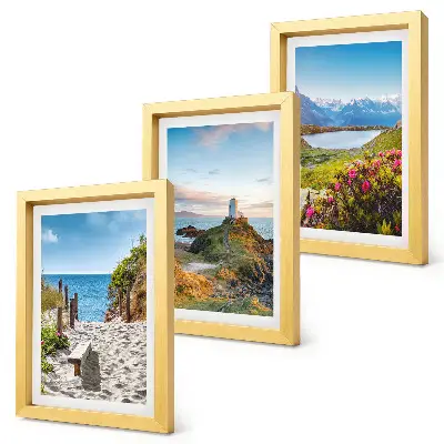 Juego de 3 cuadros decorativos con vista a la playa del faro, las montañas y las flores