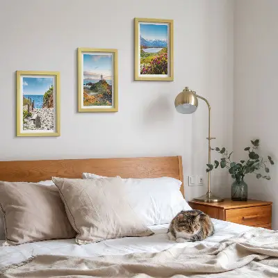 Juego de 3 cuadros decorativos con vista a la playa del faro, las montañas y las flores