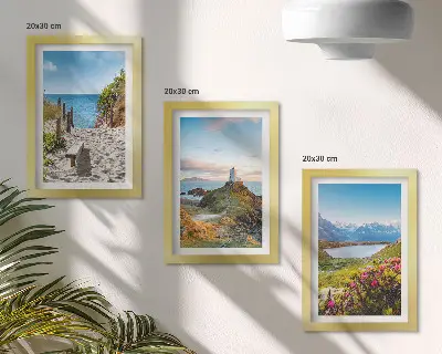 Juego de 3 cuadros decorativos con vista a la playa del faro, las montañas y las flores