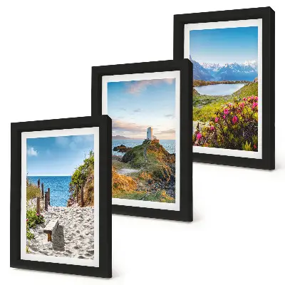 Juego de 3 cuadros decorativos con vista a la playa del faro, las montañas y las flores