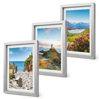 Juego de 3 cuadros decorativos con vista a la playa del faro, las montañas y las flores