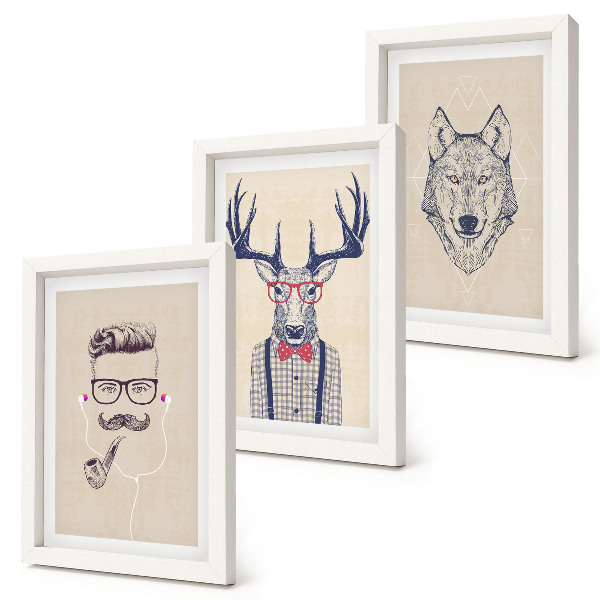 Juego de 3 cuadros decorativos Retratos elegantes de animales y hombres
