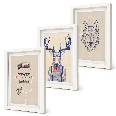 Juego de 3 cuadros decorativos Retratos elegantes de animales y hombres