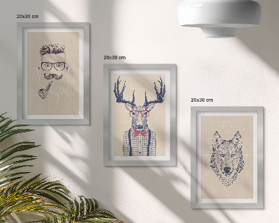 Juego de 3 cuadros decorativos Retratos elegantes de animales y hombres
