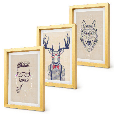 Juego de 3 cuadros decorativos Retratos elegantes de animales y hombres