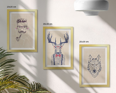 Juego de 3 cuadros decorativos Retratos elegantes de animales y hombres