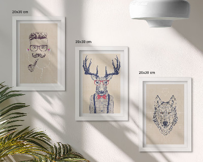 Juego de 3 cuadros decorativos Retratos elegantes de animales y hombres