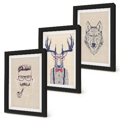 Juego de 3 cuadros decorativos Retratos elegantes de animales y hombres