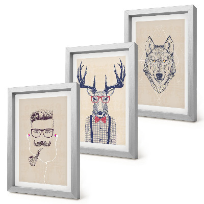 Juego de 3 cuadros decorativos Retratos elegantes de animales y hombres