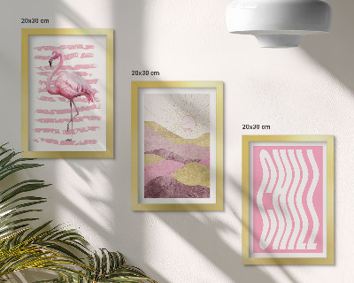 Juego de 3 cuadros decorativos Flamencos rosas, paisaje montañoso en tonos pastel, letras relajantes