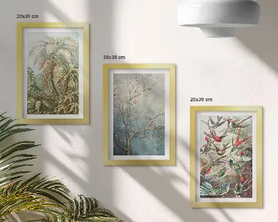 Juego de 3 cuadros decorativos con diseño de plantas tropicales y aves coloridas en la naturaleza