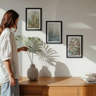 Juego de 3 cuadros decorativos con diseño de plantas tropicales y aves coloridas en la naturaleza