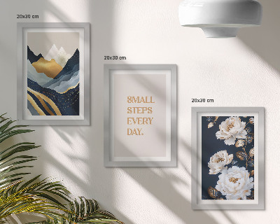 Tríptico enmarcado Montañas abstractas, flores y letras inspiradoras