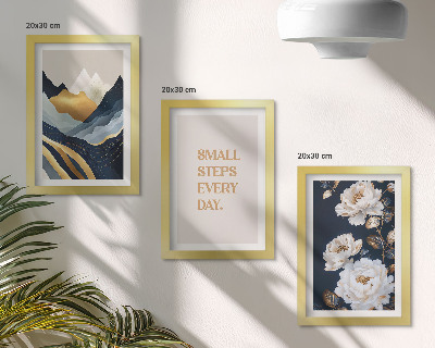 Tríptico enmarcado Montañas abstractas, flores y letras inspiradoras
