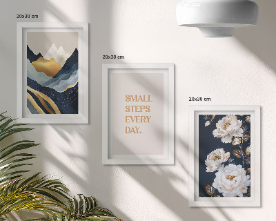 Tríptico enmarcado Montañas abstractas, flores y letras inspiradoras