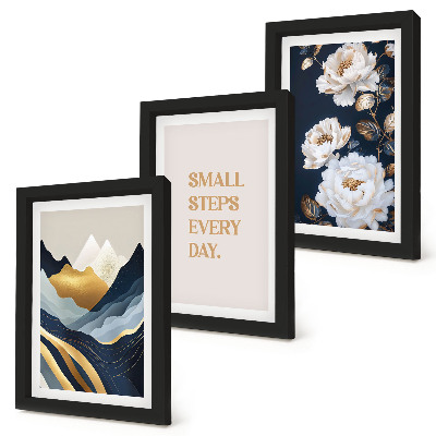 Tríptico enmarcado Montañas abstractas, flores y letras inspiradoras