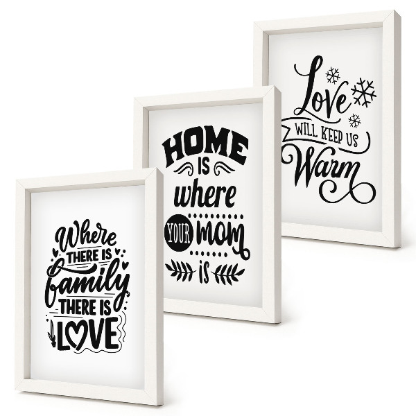 Juego de 3 cuadros decorativos Familia, amor, hogar, calidez en eslóganes sencillos.