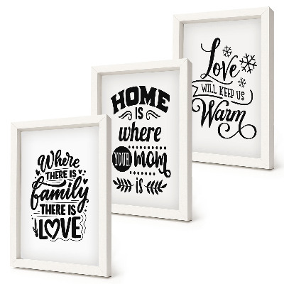 Juego de 3 cuadros decorativos Familia, amor, hogar, calidez en eslóganes sencillos.