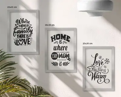 Juego de 3 cuadros decorativos con frases sobre la familia, el amor y el hogar