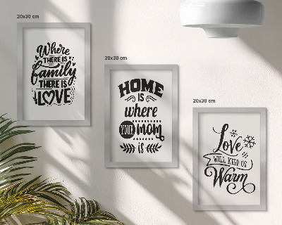 Juego de 3 cuadros decorativos Familia, amor, hogar, calidez en eslóganes sencillos.