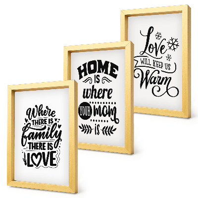 Juego de 3 cuadros decorativos Familia, amor, hogar, calidez en eslóganes sencillos.