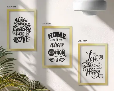 Juego de 3 cuadros decorativos con frases sobre la familia, el amor y el hogar