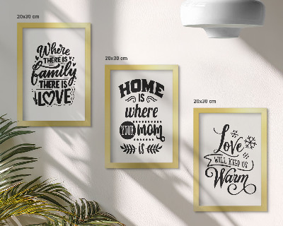 Juego de 3 cuadros decorativos Familia, amor, hogar, calidez en eslóganes sencillos.