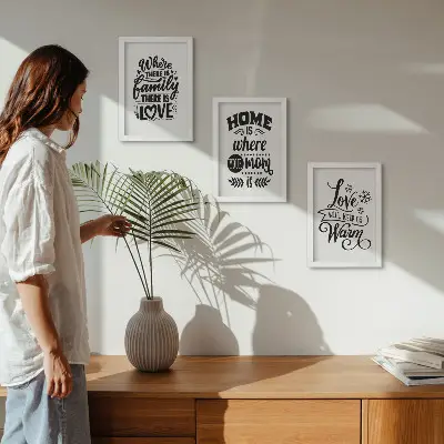 Juego de 3 cuadros decorativos con frases sobre la familia, el amor y el hogar