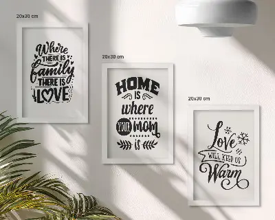 Juego de 3 cuadros decorativos con frases sobre la familia, el amor y el hogar