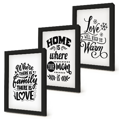 Juego de 3 cuadros decorativos Familia, amor, hogar, calidez en eslóganes sencillos.