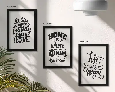 Juego de 3 cuadros decorativos con frases sobre la familia, el amor y el hogar
