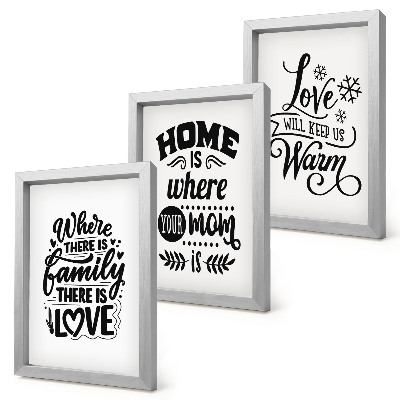 Juego de 3 cuadros decorativos Familia, amor, hogar, calidez en eslóganes sencillos.