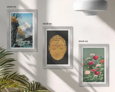 Tríptico enmarcado diseño de naturaleza y cultura japonesa al estilo Japandi