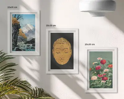 Tríptico enmarcado diseño de naturaleza y cultura japonesa al estilo Japandi