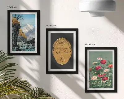 Tríptico enmarcado diseño de naturaleza y cultura japonesa al estilo Japandi