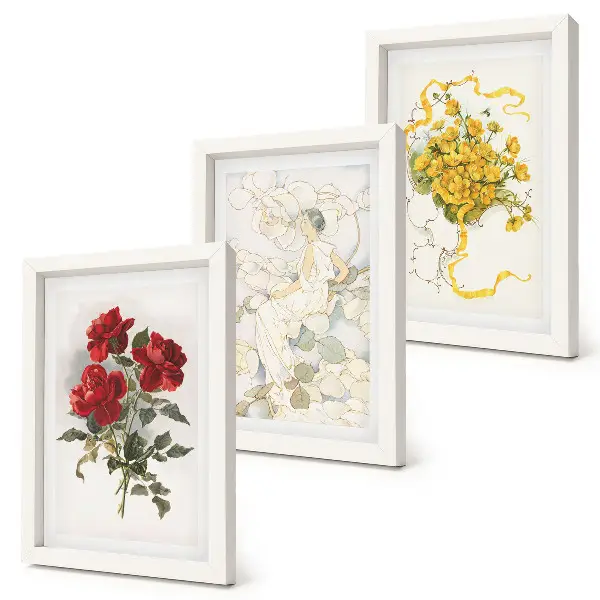 Juego de 3 cuadros decorativos con diseño de rosas rojas y flores blancas y amarillas en un jarrón