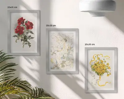 Juego de 3 cuadros decorativos con diseño de rosas rojas y flores blancas y amarillas en un jarrón