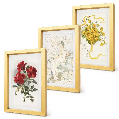 Juego de 3 cuadros decorativos con diseño de rosas rojas y flores blancas y amarillas en un jarrón