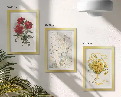 Juego de 3 cuadros decorativos con diseño de rosas rojas y flores blancas y amarillas en un jarrón