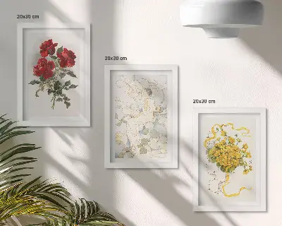 Juego de 3 cuadros decorativos con diseño de rosas rojas y flores blancas y amarillas en un jarrón