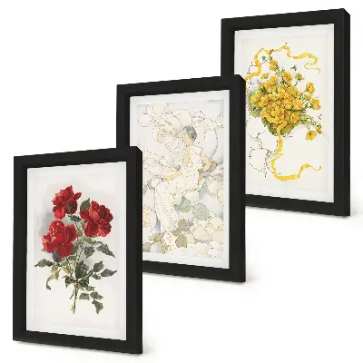 Juego de 3 cuadros decorativos con diseño de rosas rojas y flores blancas y amarillas en un jarrón