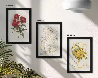 Juego de 3 cuadros decorativos con diseño de rosas rojas y flores blancas y amarillas en un jarrón