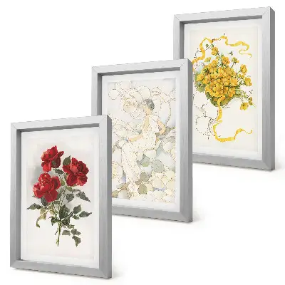 Juego de 3 cuadros decorativos con diseño de rosas rojas y flores blancas y amarillas en un jarrón