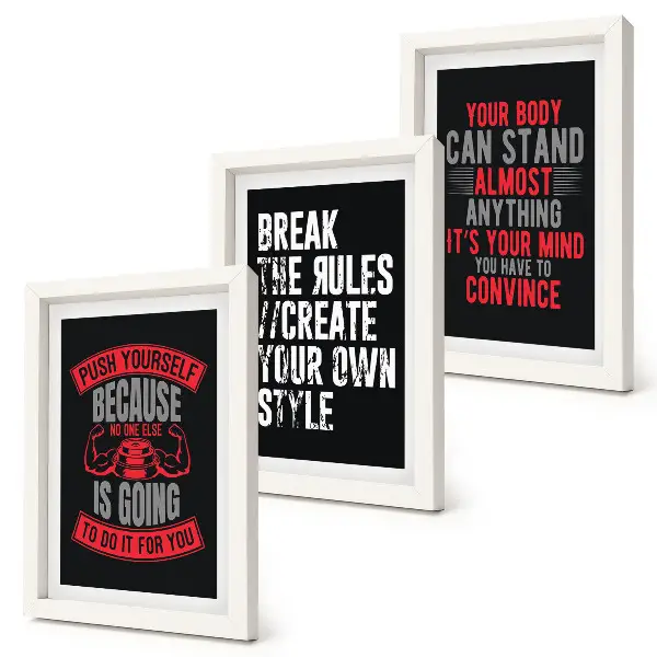 Juego de 3 cuadros decorativos con eslóganes motivacionales para entrenamiento y desarrollo personal