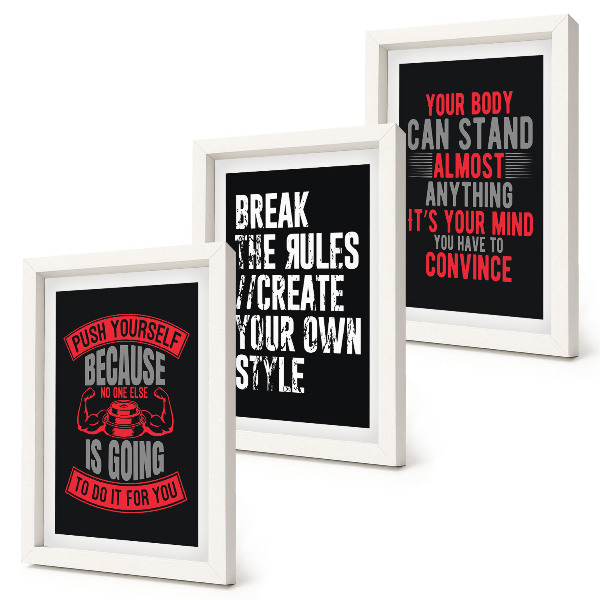 Juego de 3 cuadros decorativos Eslóganes motivacionales para el entrenamiento y el desarrollo personal.