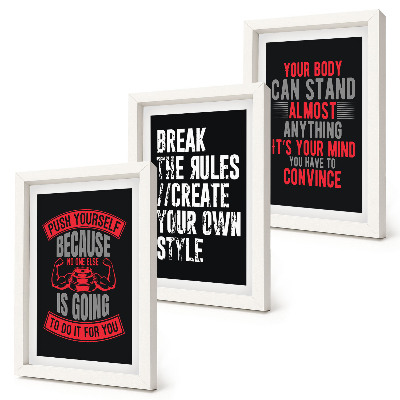 Juego de 3 cuadros decorativos Eslóganes motivacionales para el entrenamiento y el desarrollo personal.