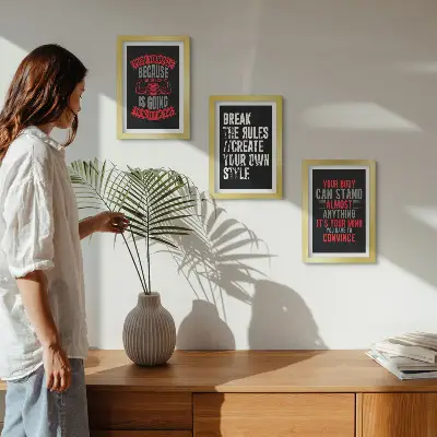 Juego de 3 cuadros decorativos con eslóganes motivacionales para entrenamiento y desarrollo personal