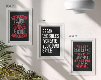 Juego de 3 cuadros decorativos Eslóganes motivacionales para el entrenamiento y el desarrollo personal.