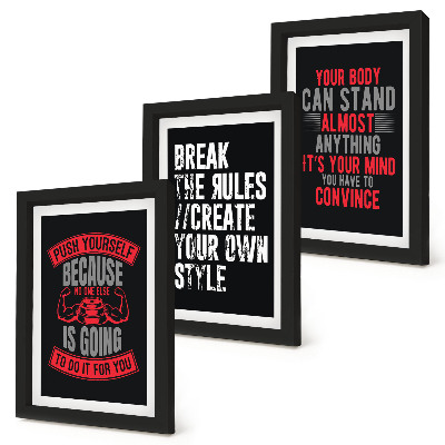 Juego de 3 cuadros decorativos Eslóganes motivacionales para el entrenamiento y el desarrollo personal.