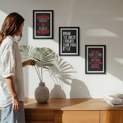 Juego de 3 cuadros decorativos con eslóganes motivacionales para entrenamiento y desarrollo personal